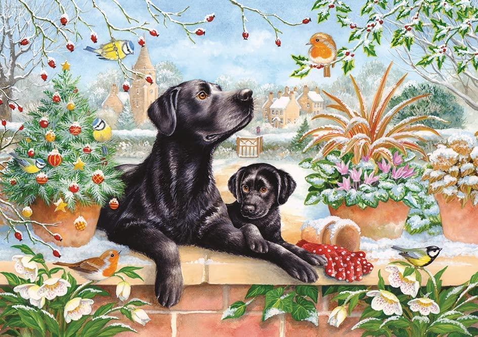 Otter House Christmas Lab & Pup Jigsaw Puzzle (1000 Pieces)