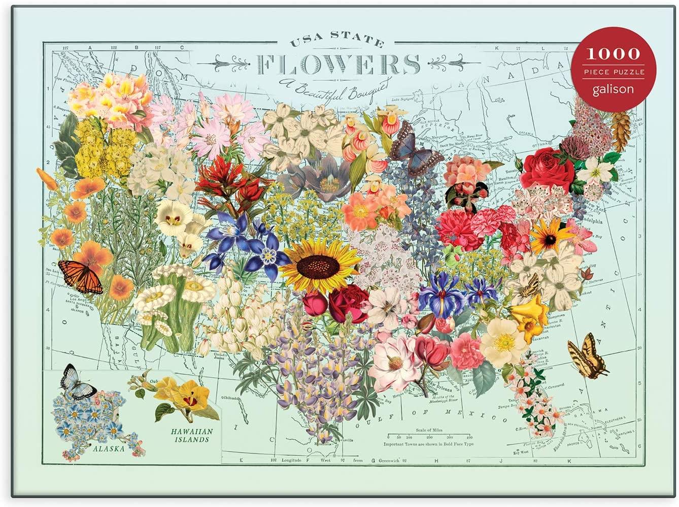 Galison USA State Flowers, Wendy Gold Jigsaw Puzzle (1000 Pieces)