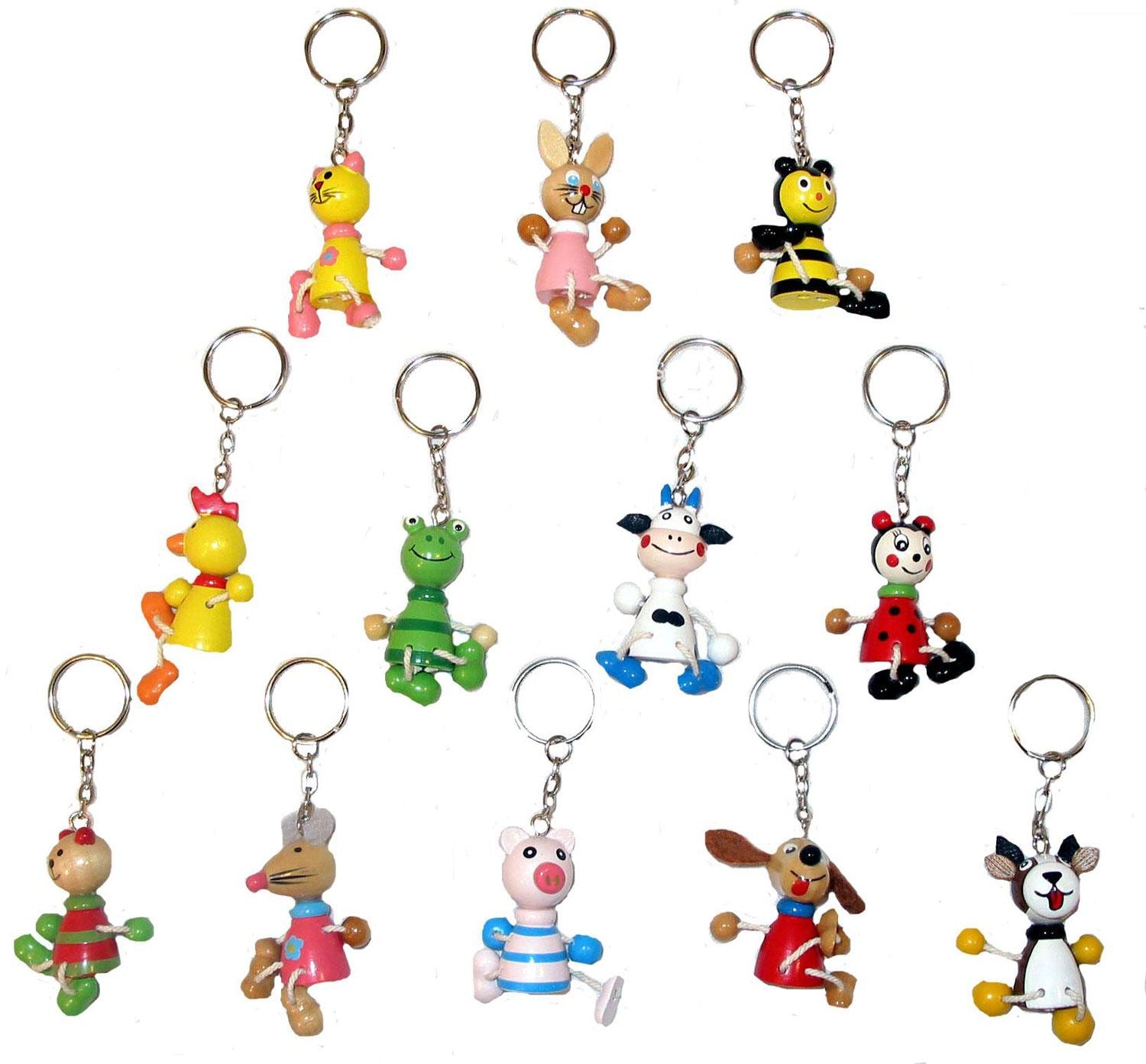 60 Assorted Wooden Animal Keychains