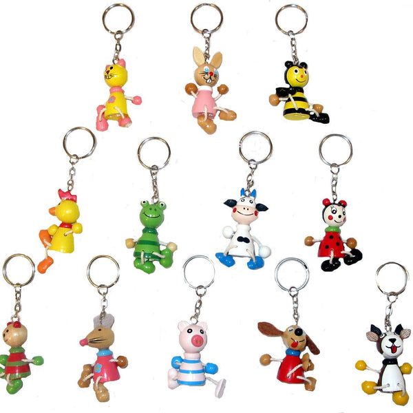 60 Assorted Wooden Animal Keychains