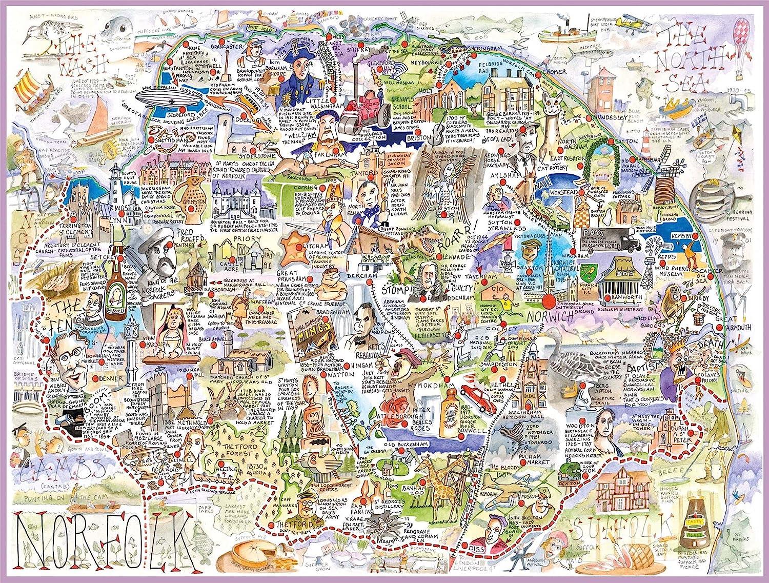 Map of Norfolk - Tim Bulmer Jigsaw Puzzle (1000 Pieces)