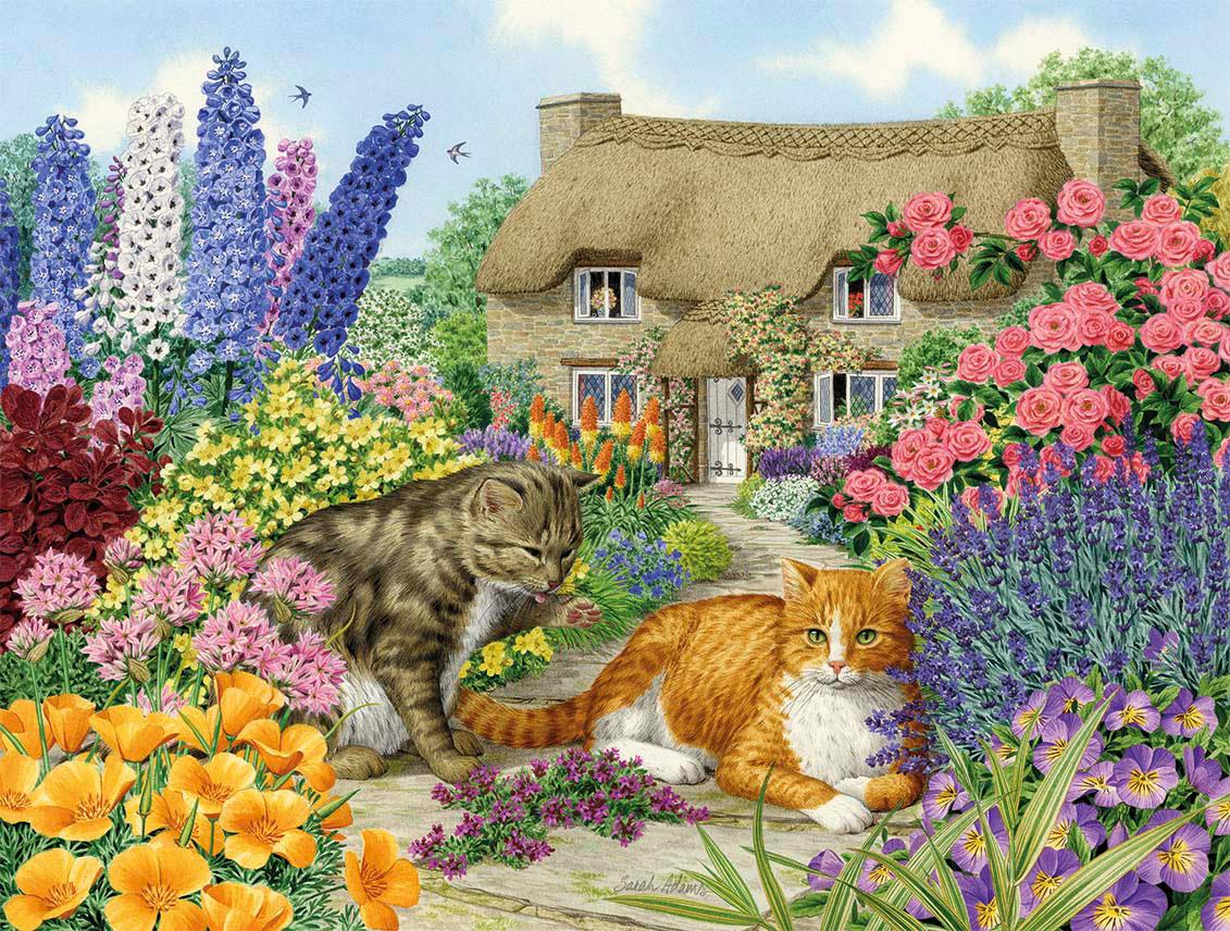 Spring Cottage Cats - Sarah Adams Jigsaw Puzzle (1000 Pieces)
