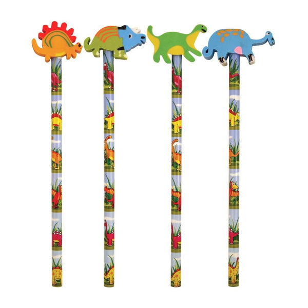 12 Dinosaur Pencils With Eraser Tops
