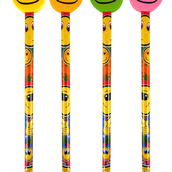 12 Smiley Pencils With Shaped Eraser Tops